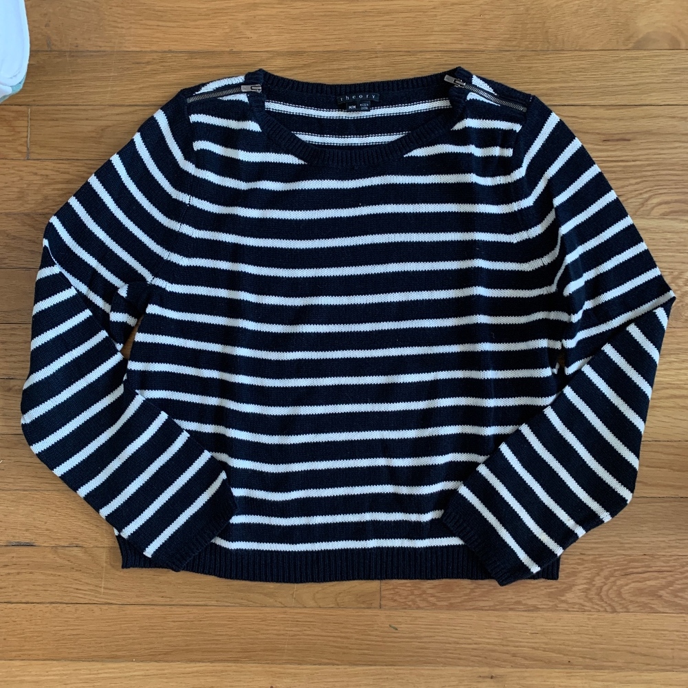 Theory Navy & White stripe sweater w/ zippers M